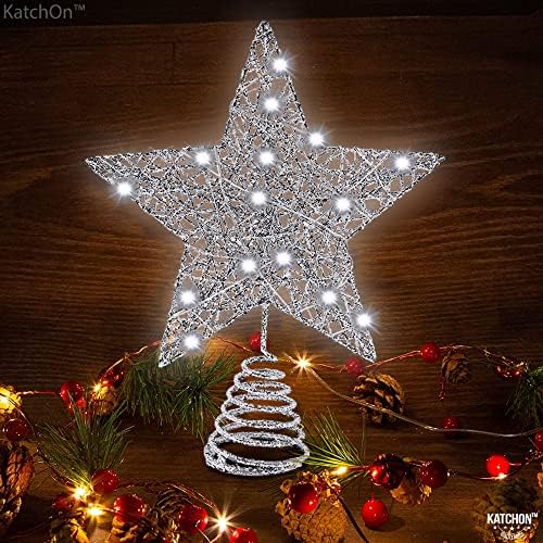 נצנצים, טופר עץ כוכב חג המולד מואר - 8 אינץ ', טופר עץ חג המולד של כוכב הכסף | קישוט עץ חג המולד לכוכב לקישוטים